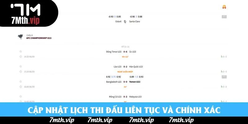 Cập nhật lịch thi đấu liên tục và chính xác Cập nhật lịch thi đấu liên tục và chính xác